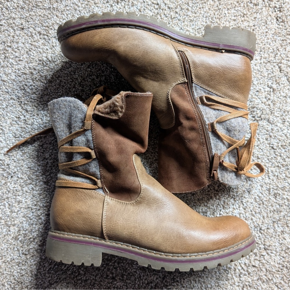 Patrizia Dawna Women's Sz 9 / 40 Camel Brown Boot Faux Fur Sherpa Lined Chelsea